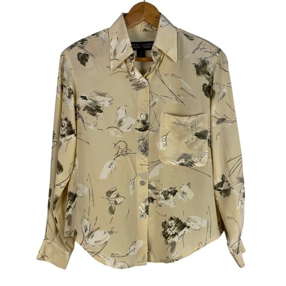 Linda Allard Ellen Tracy Silk Artsy Botanical Print Button Down Top Size 2‎ NEW - Picture 1 of 11